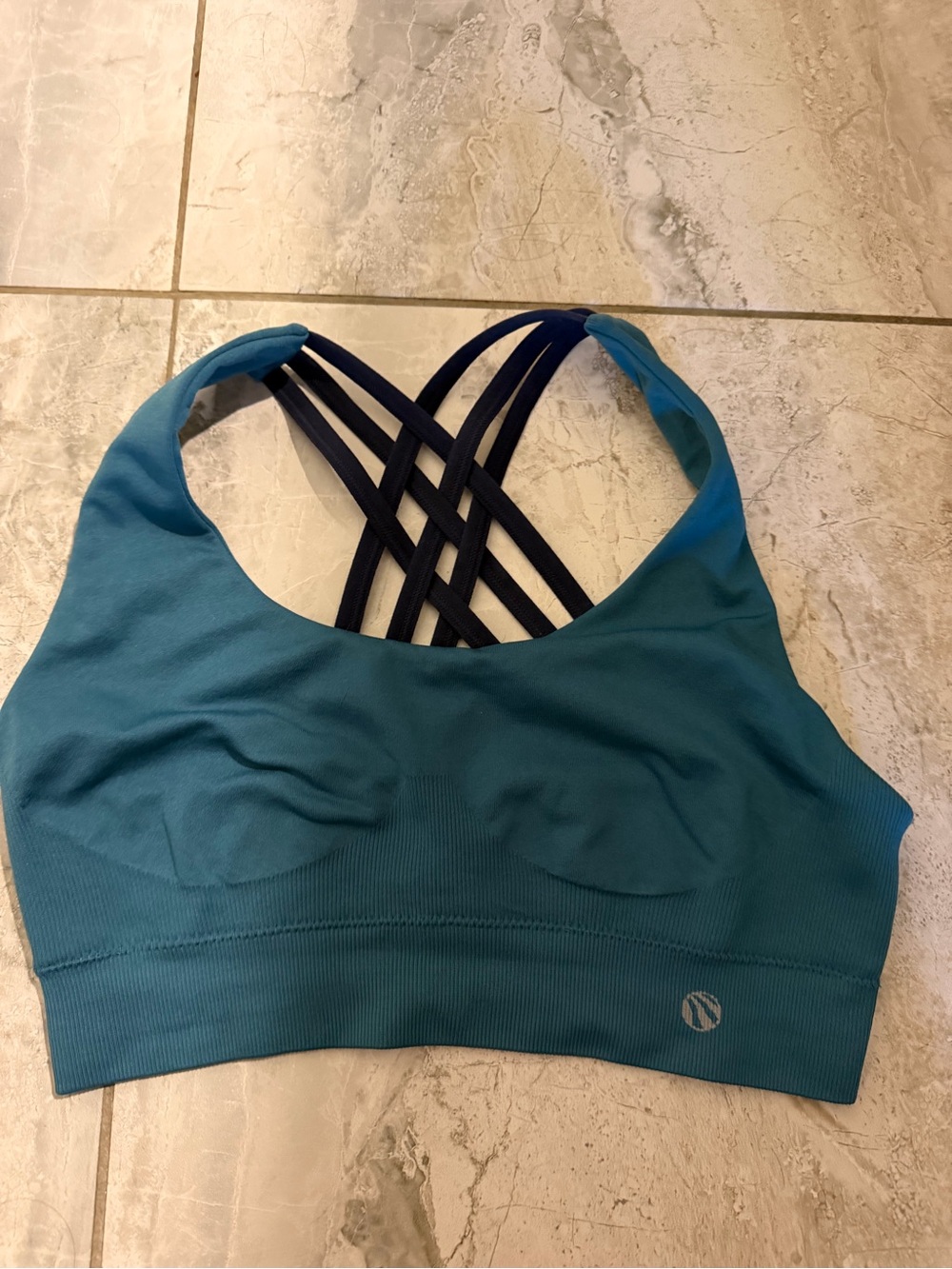 Marika Teal Sports Bra with Black Crisscross Straps